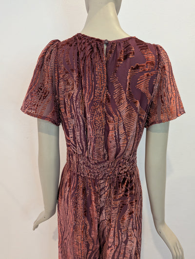 By Anthropologie Rust Velour Jumpsuit S