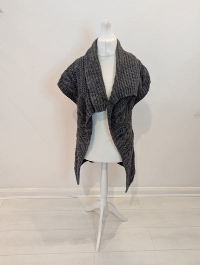 Evelin Brandt Grey Wool Long Gilet Size 14