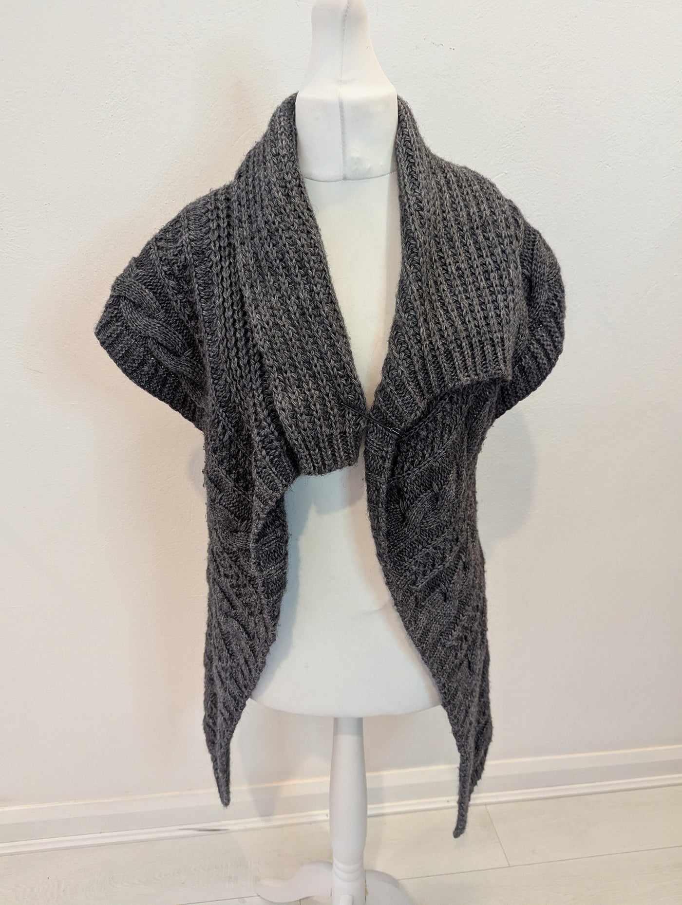 Evelin Brandt Grey Wool Long Gilet Size 14