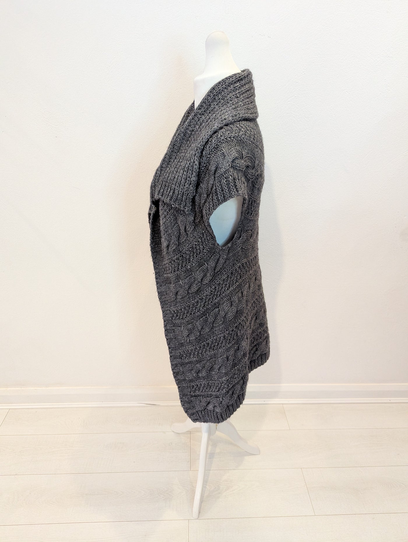 Evelin Brandt Grey Wool Long Gilet Size 14