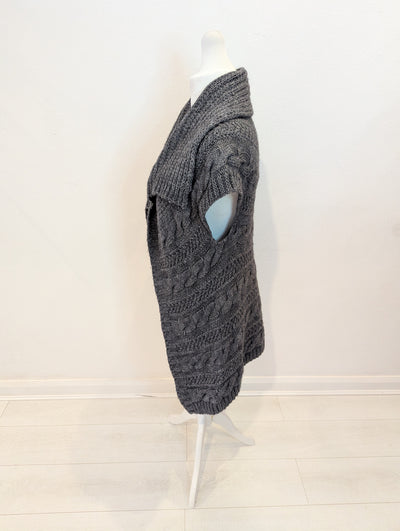 Evelin Brandt Grey Wool Long Gilet Size 14