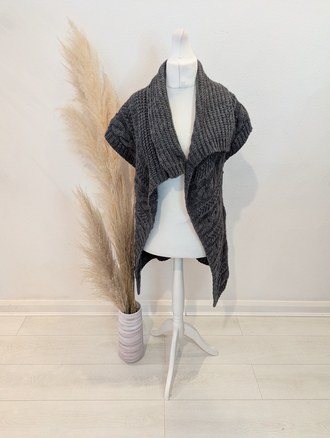 Evelin Brandt Grey Wool Long Gilet Size 14