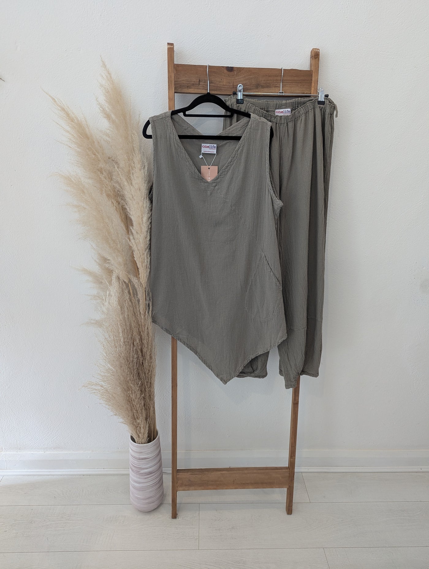 One Life Taupe Cotton Two Piece One Size