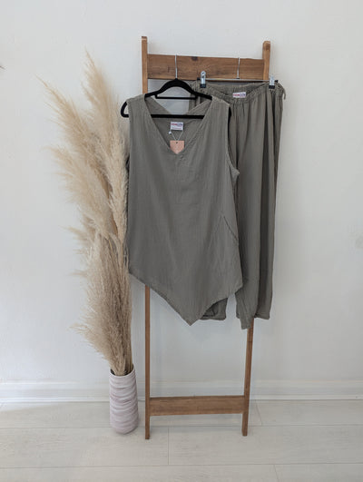 One Life Taupe Cotton Two Piece One Size