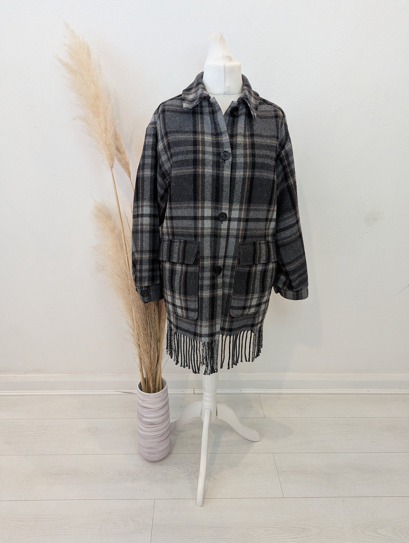 M&S Check Fringe Shacket M
