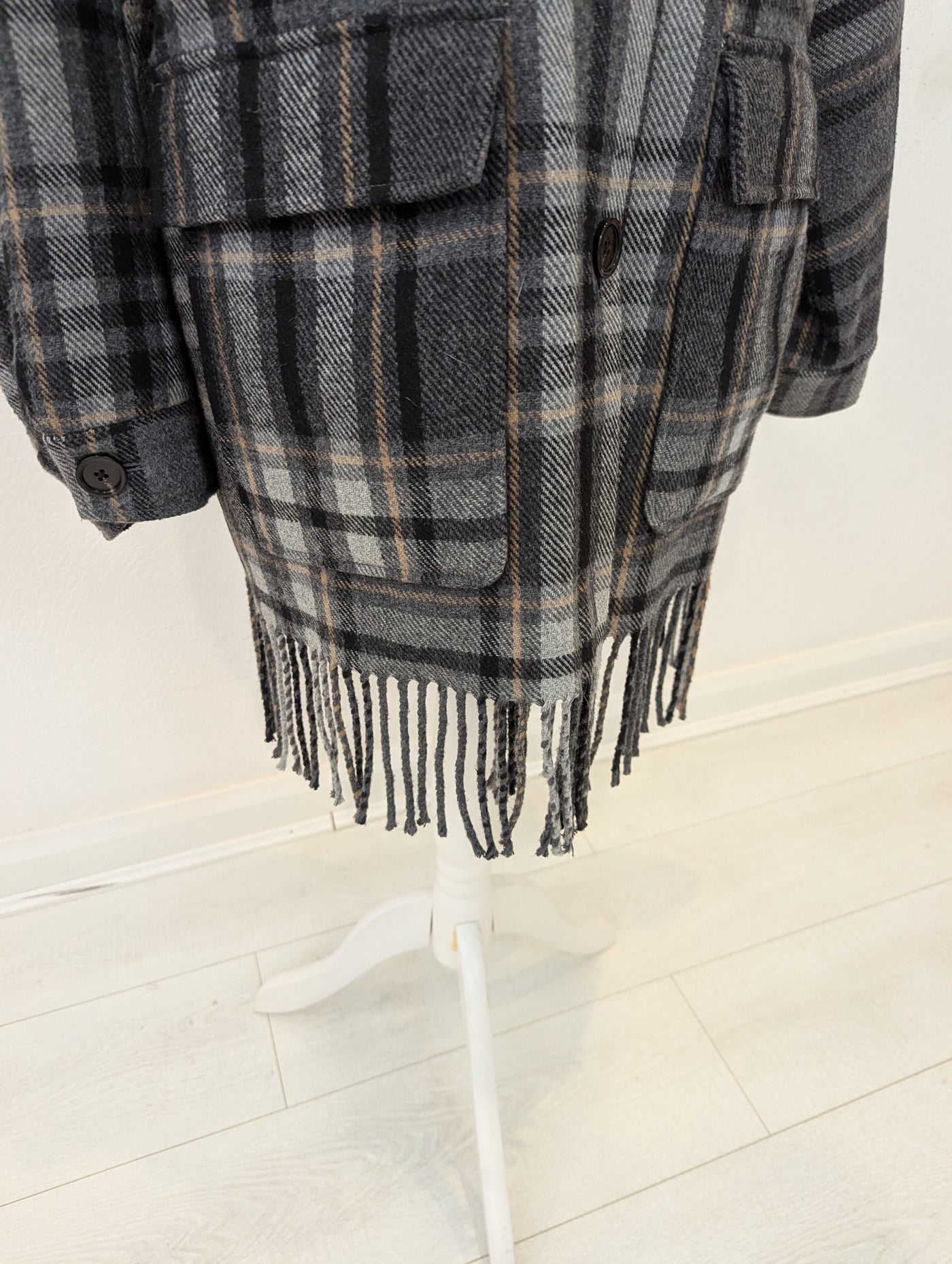 M&S Check Fringe Shacket M