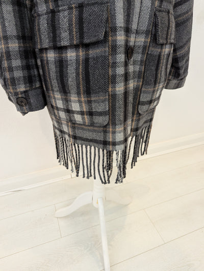 M&S Check Fringe Shacket M
