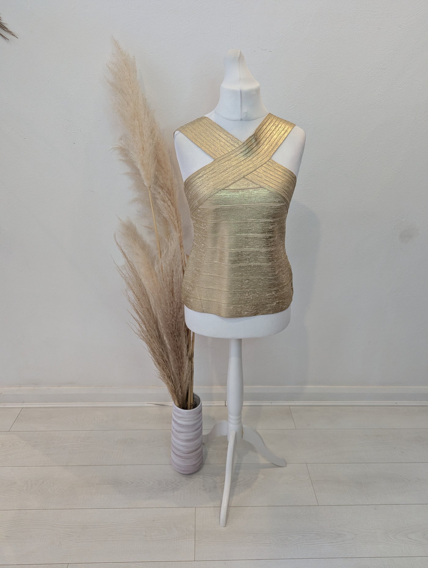 Karen Millen Gold Bandage Top L