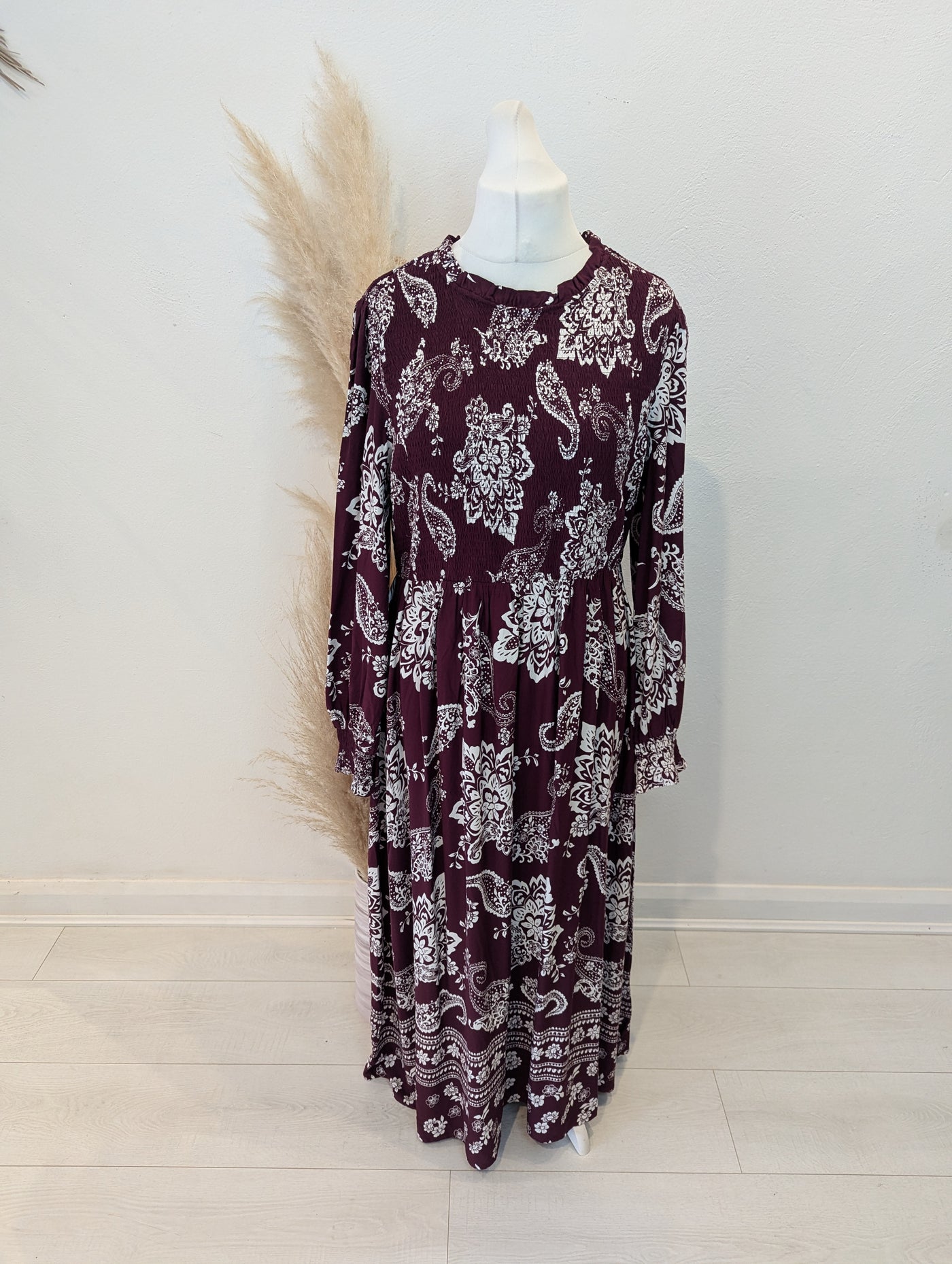 Finery Burgundy Paisley Dress 16 NWT 