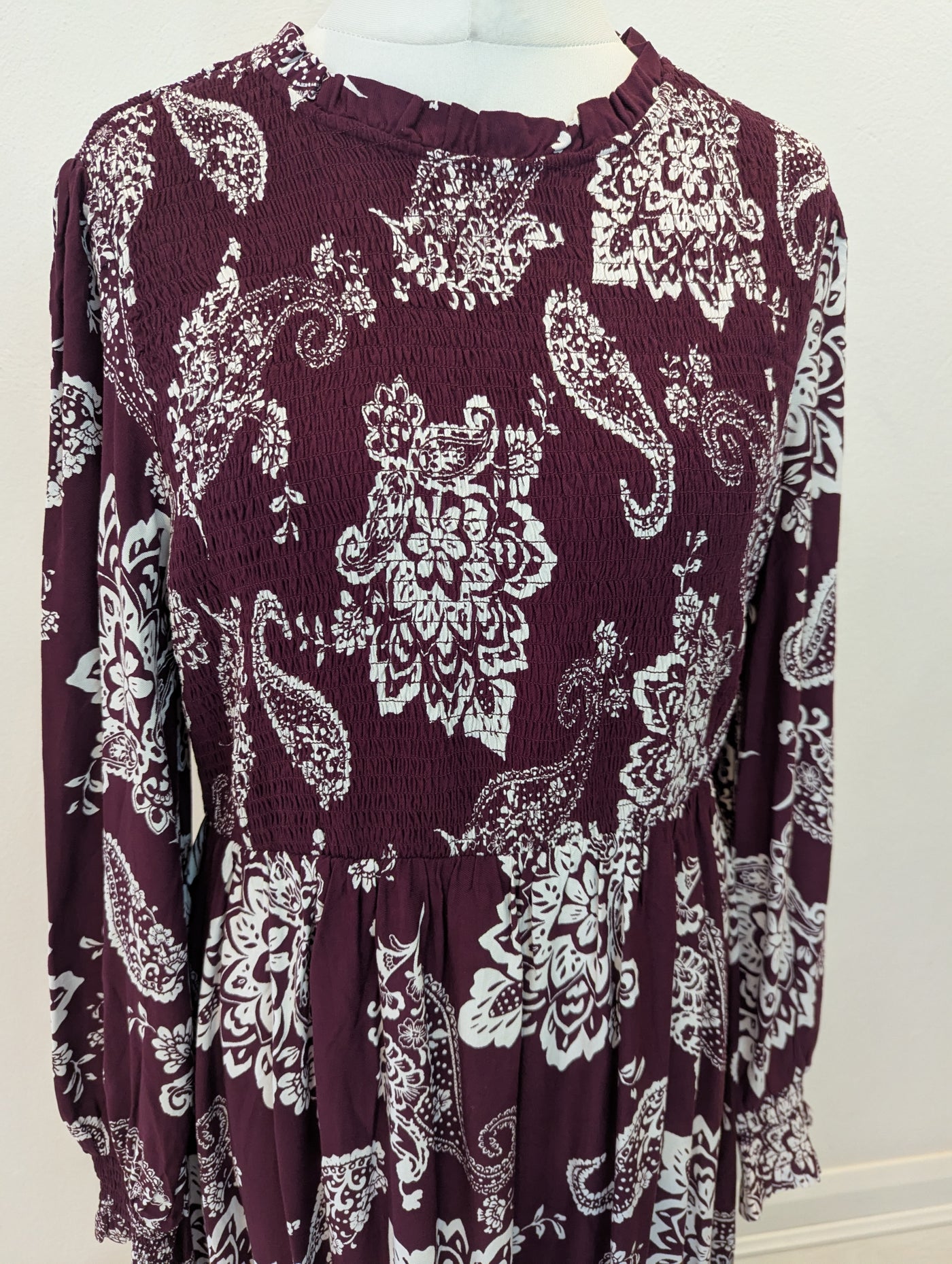 Finery Burgundy Paisley Dress 16 NWT 