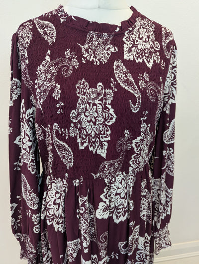 Finery Burgundy Paisley Dress 16 NWT 