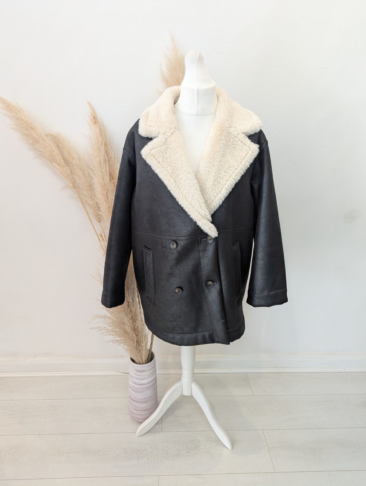 Per Una Black Fur Lined Coat L