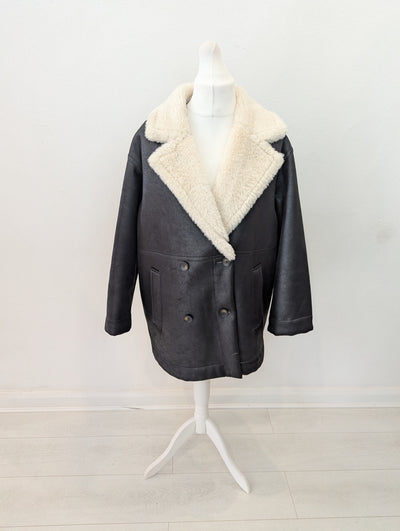 Per Una Black Fur Lined Coat L