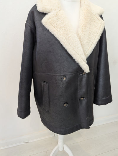 Per Una Black Fur Lined Coat L