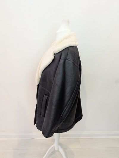 Per Una Black Fur Lined Coat L