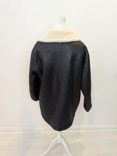 Per Una Black Fur Lined Coat L