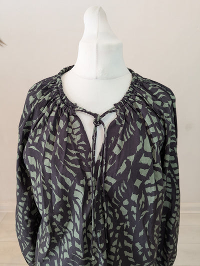 Hush Green/Grey Smock Top Size Large