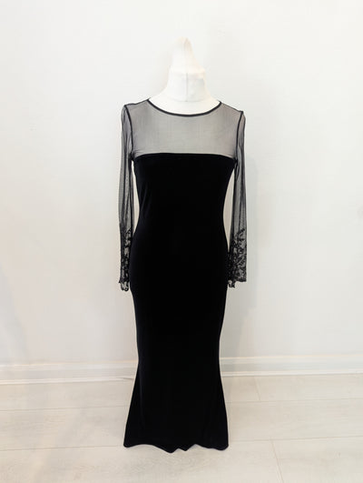 Black Velvet Sheer Sleeve Maxi Size 14