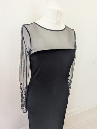 Black Velvet Sheer Sleeve Maxi Size 14
