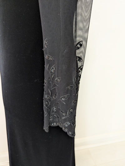 Black Velvet Sheer Sleeve Maxi Size 14