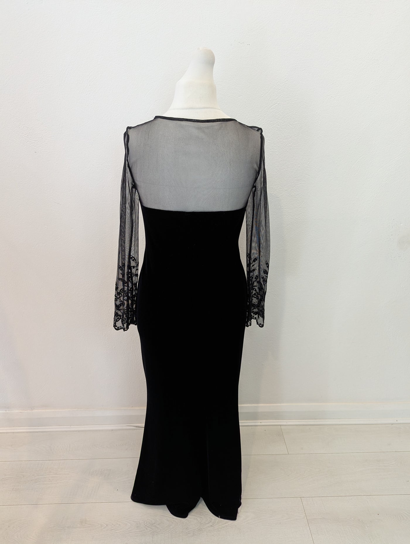 Black Velvet Sheer Sleeve Maxi Size 14