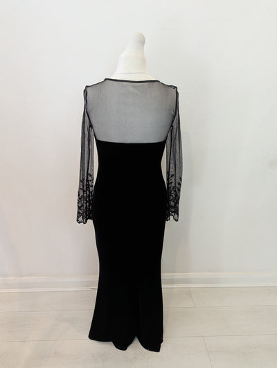 Black Velvet Sheer Sleeve Maxi Size 14