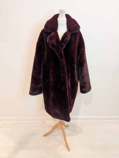 Karen By Simonsen Burgundy Faux Fur Coat 8
