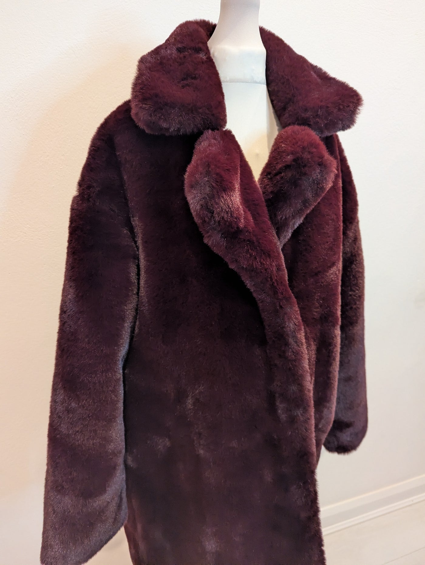 Karen By Simonsen Burgundy Faux Fur Coat 8