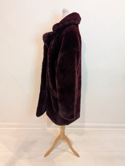 Karen By Simonsen Burgundy Faux Fur Coat 8