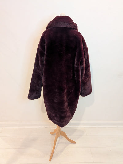 Karen By Simonsen Burgundy Faux Fur Coat 8