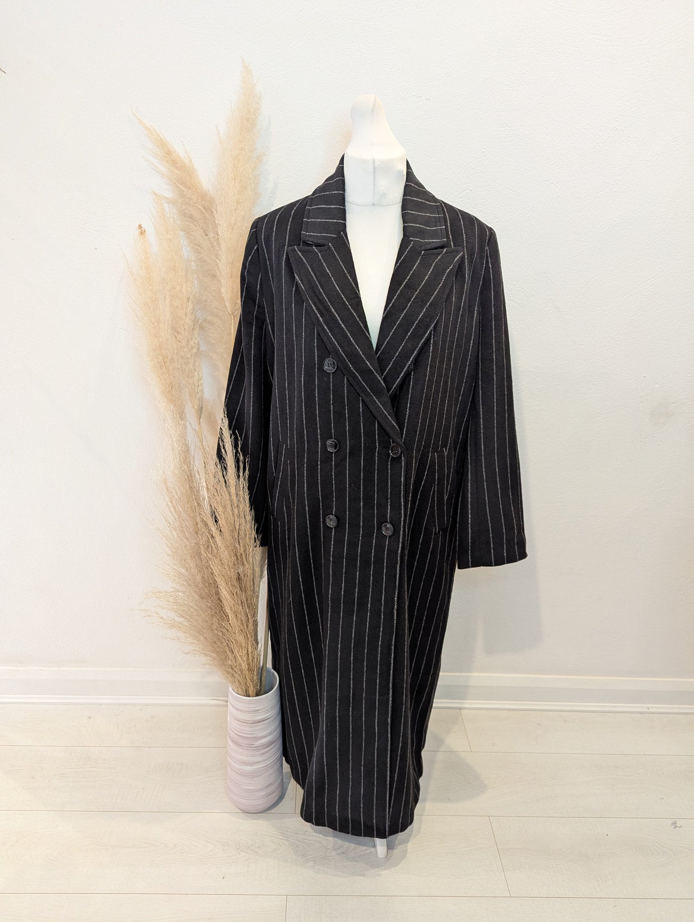 Warehouse Charcoal Pinstripe Coat 14