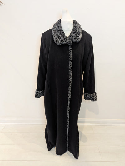 David Barry Exclusive Black Wool Fur Trim Coat 16