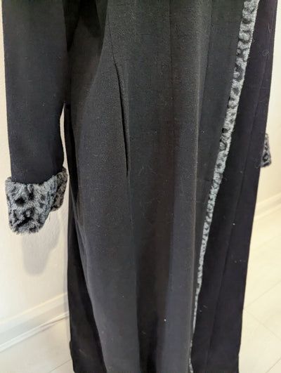 David Barry Exclusive Black Wool Fur Trim Coat 16