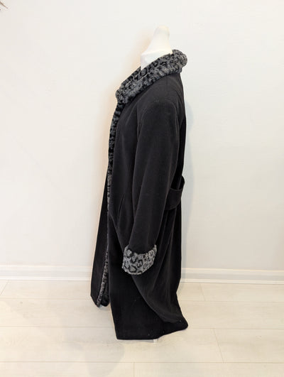 David Barry Exclusive Black Wool Fur Trim Coat 16