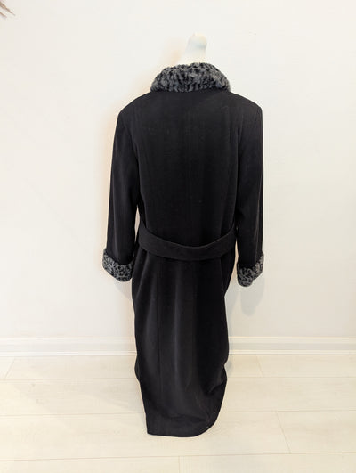 David Barry Exclusive Black Wool Fur Trim Coat 16
