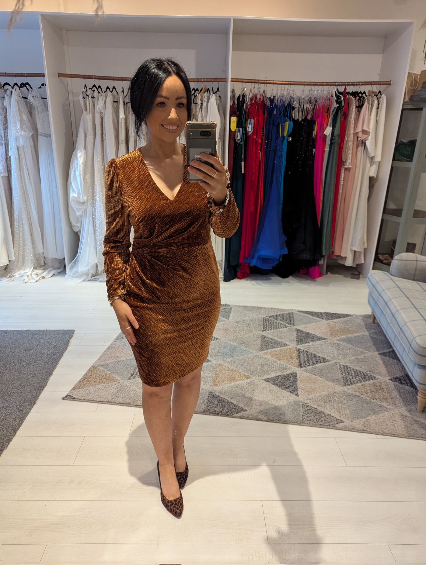 M&S Gold Velvet Dress 12