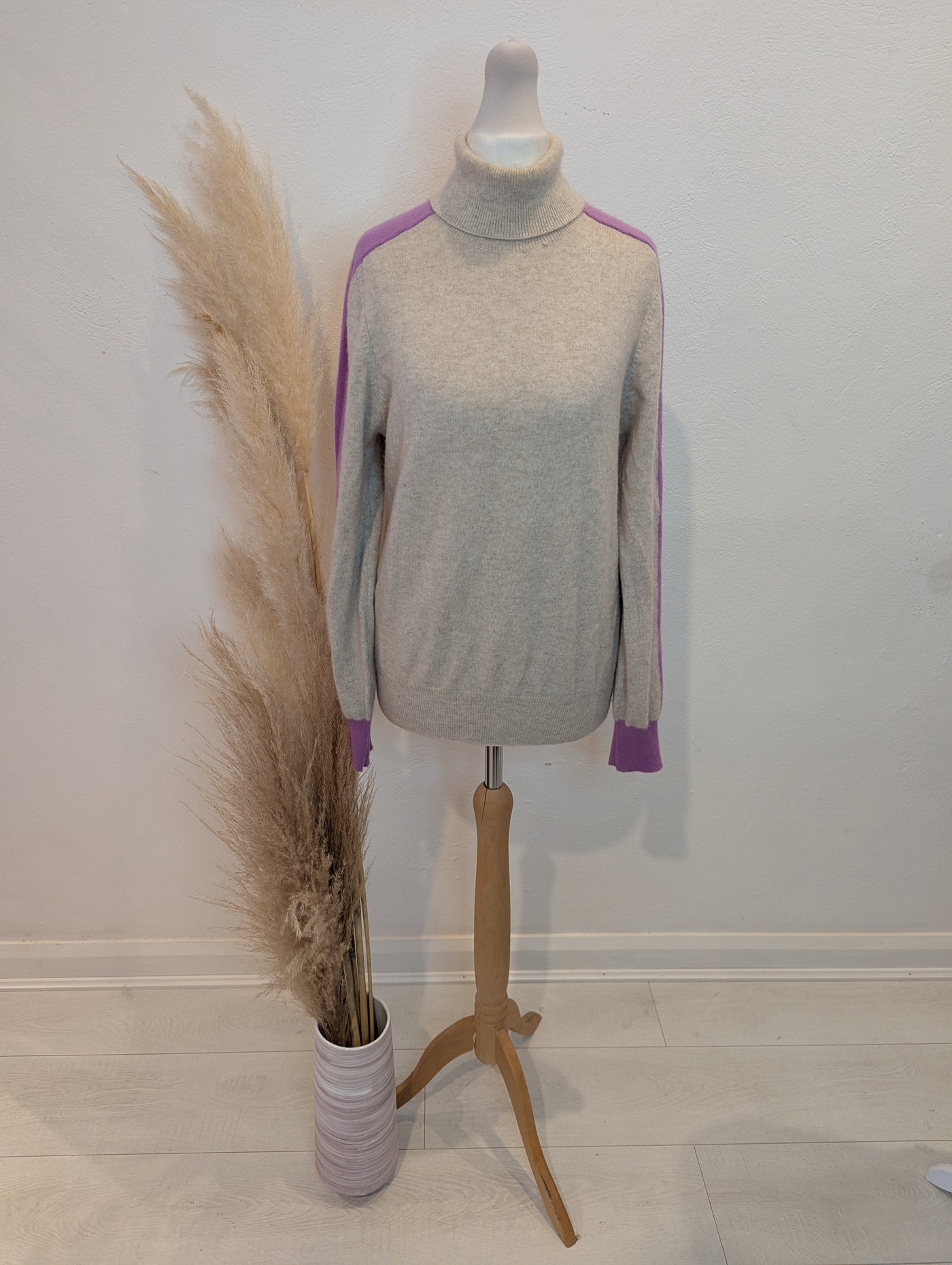 Autograph Beige Lilac Stripe Cashmere Jumper 10