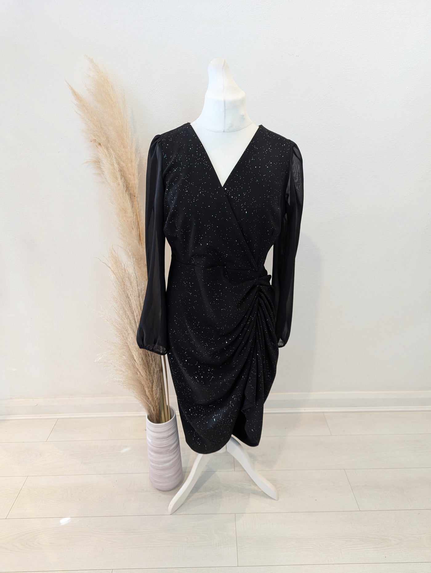 Quiz Black Ruched Sparkle Dress 18
