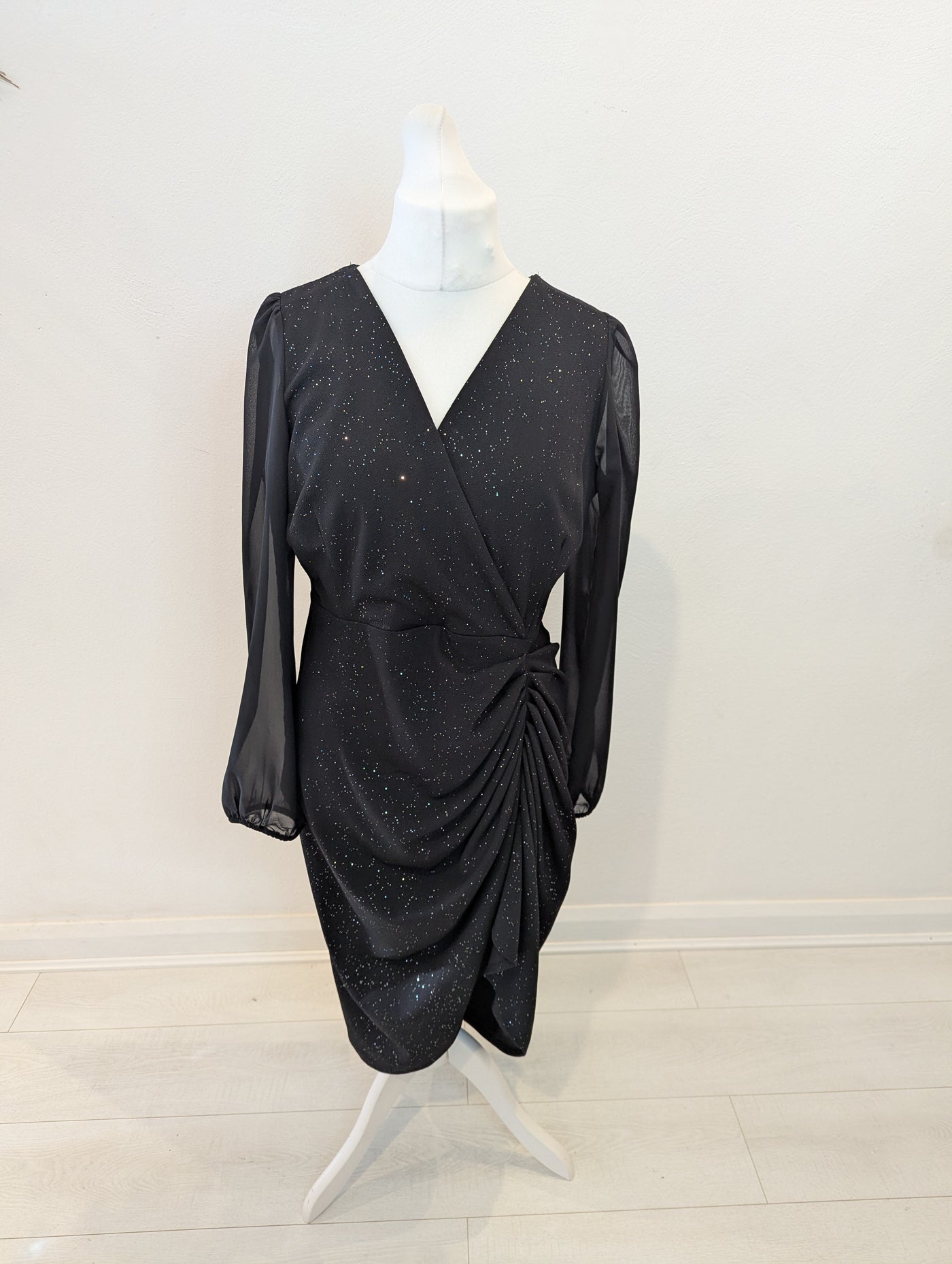 Quiz Black Ruched Sparkle Dress 18