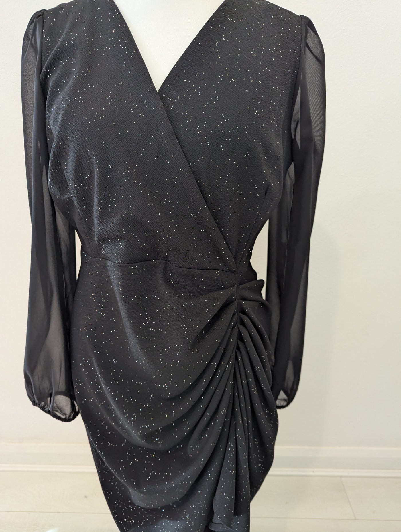 Quiz Black Ruched Sparkle Dress 18