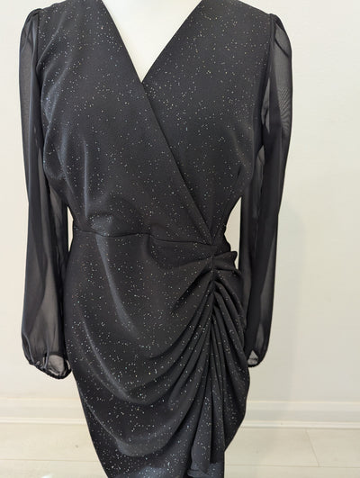 Quiz Black Ruched Sparkle Dress 18
