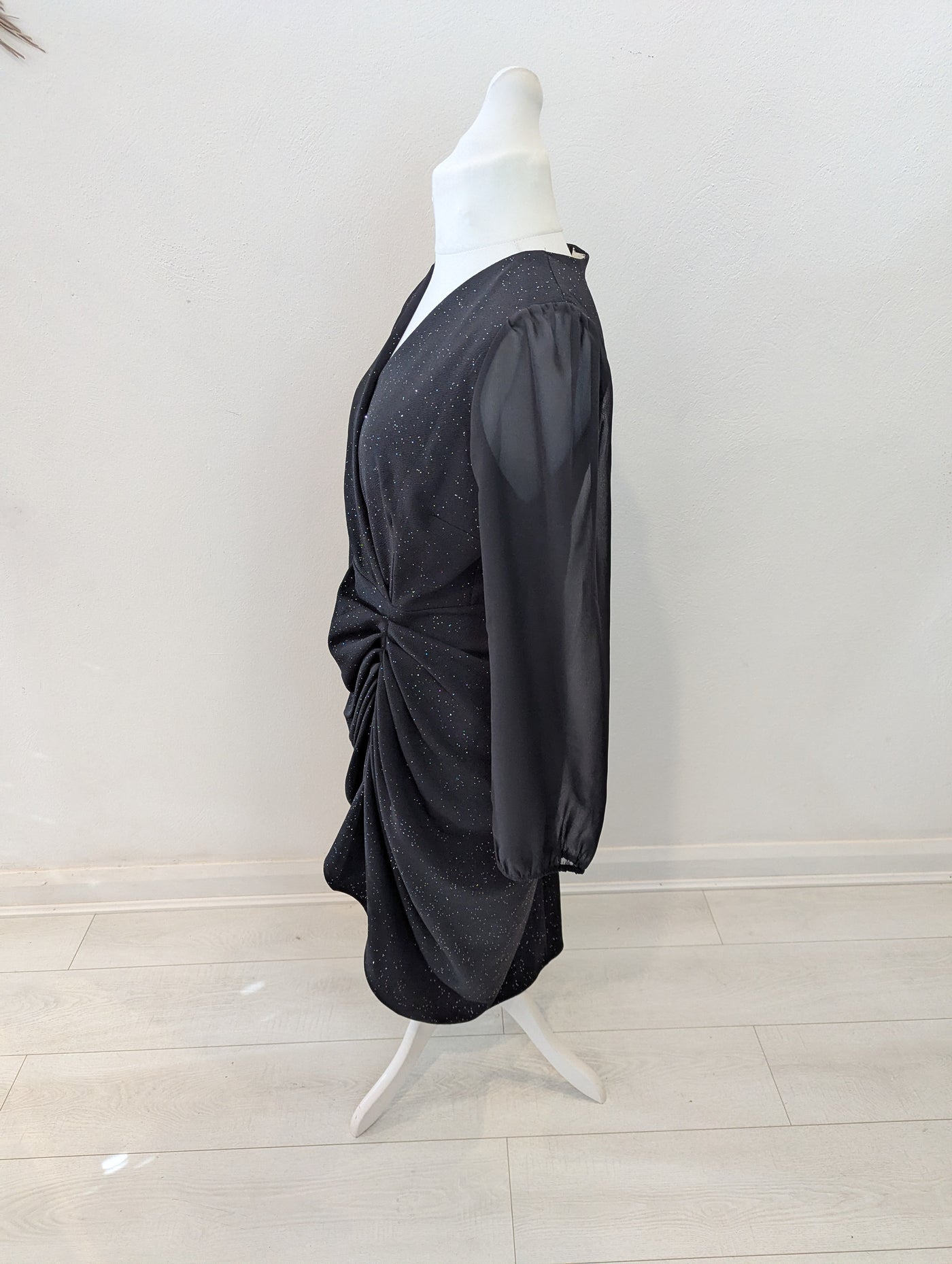 Quiz Black Ruched Sparkle Dress 18