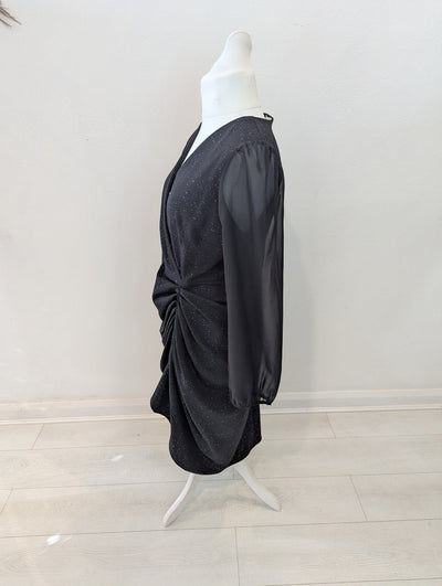 Quiz Black Ruched Sparkle Dress 18