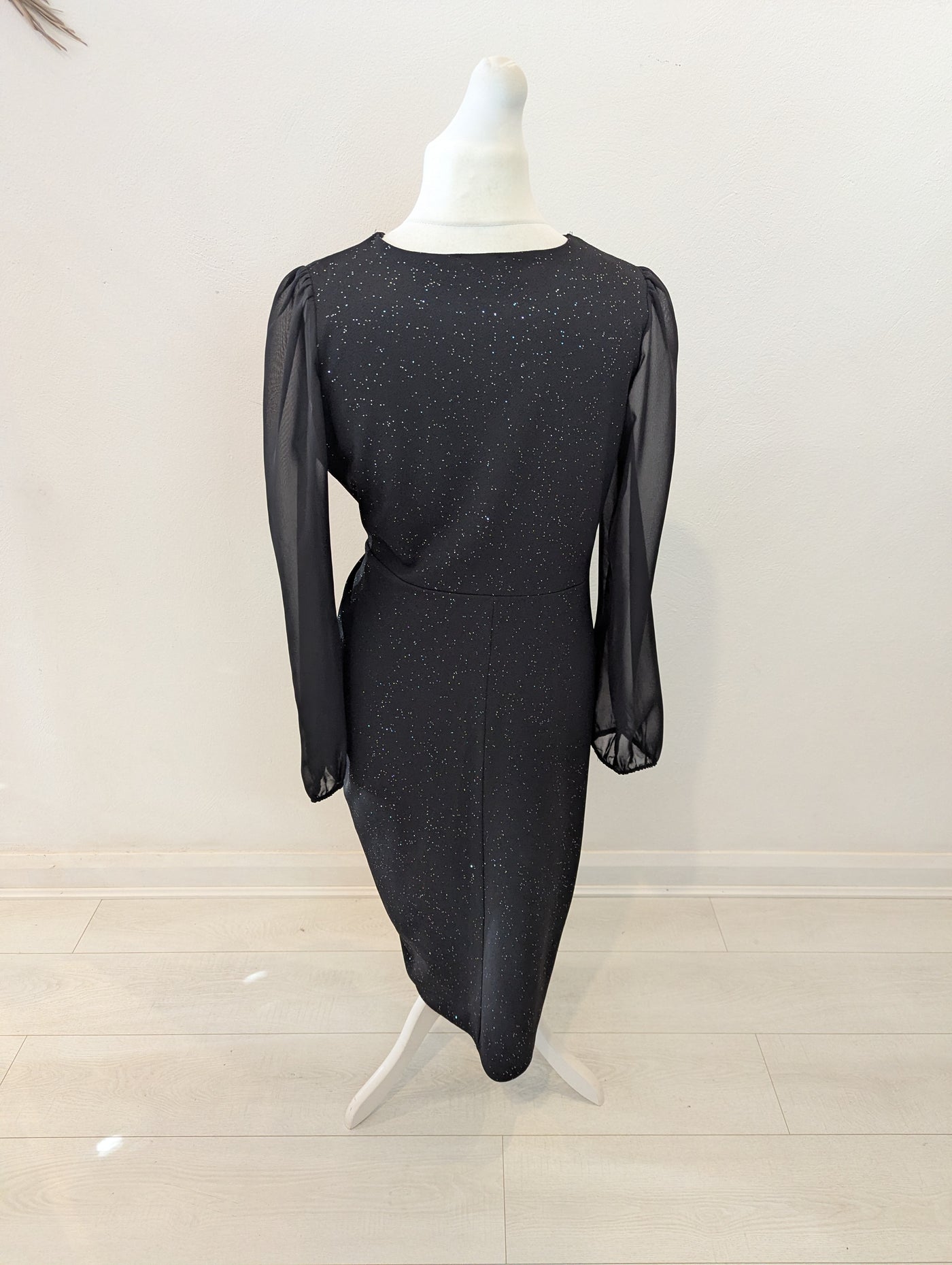 Quiz Black Ruched Sparkle Dress 18