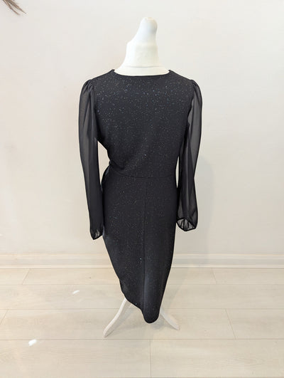 Quiz Black Ruched Sparkle Dress 18