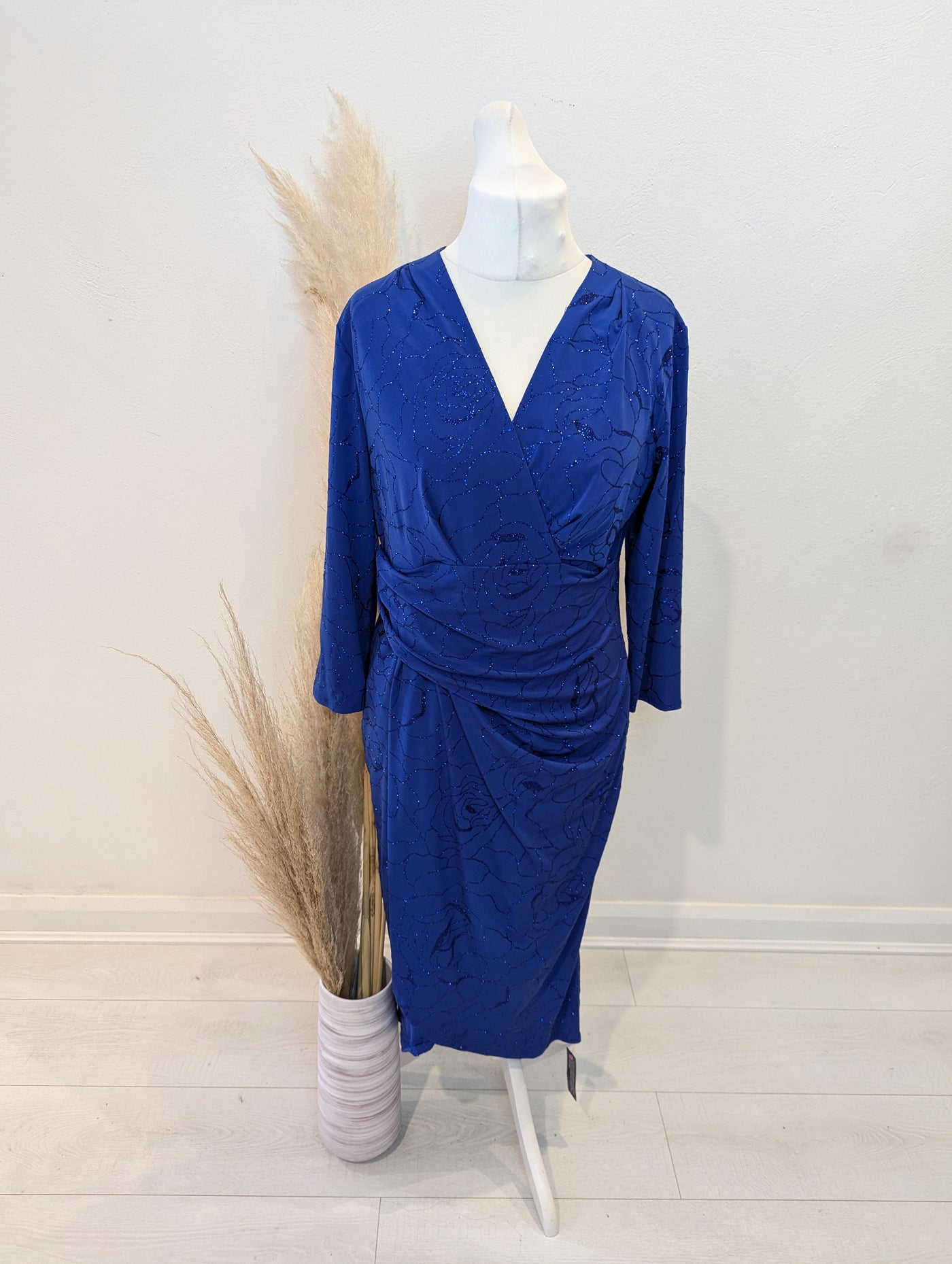 Roman Blue Floral Glitter Dress 16 NWT RRP £52