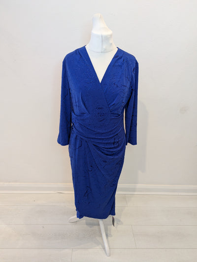 Roman Blue Floral Glitter Dress 16 NWT RRP £52