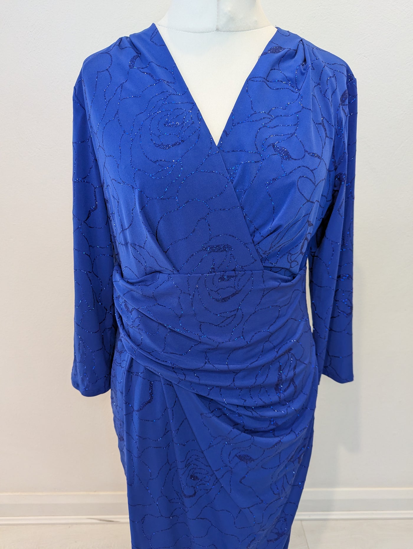 Roman Blue Floral Glitter Dress 16 NWT RRP £52