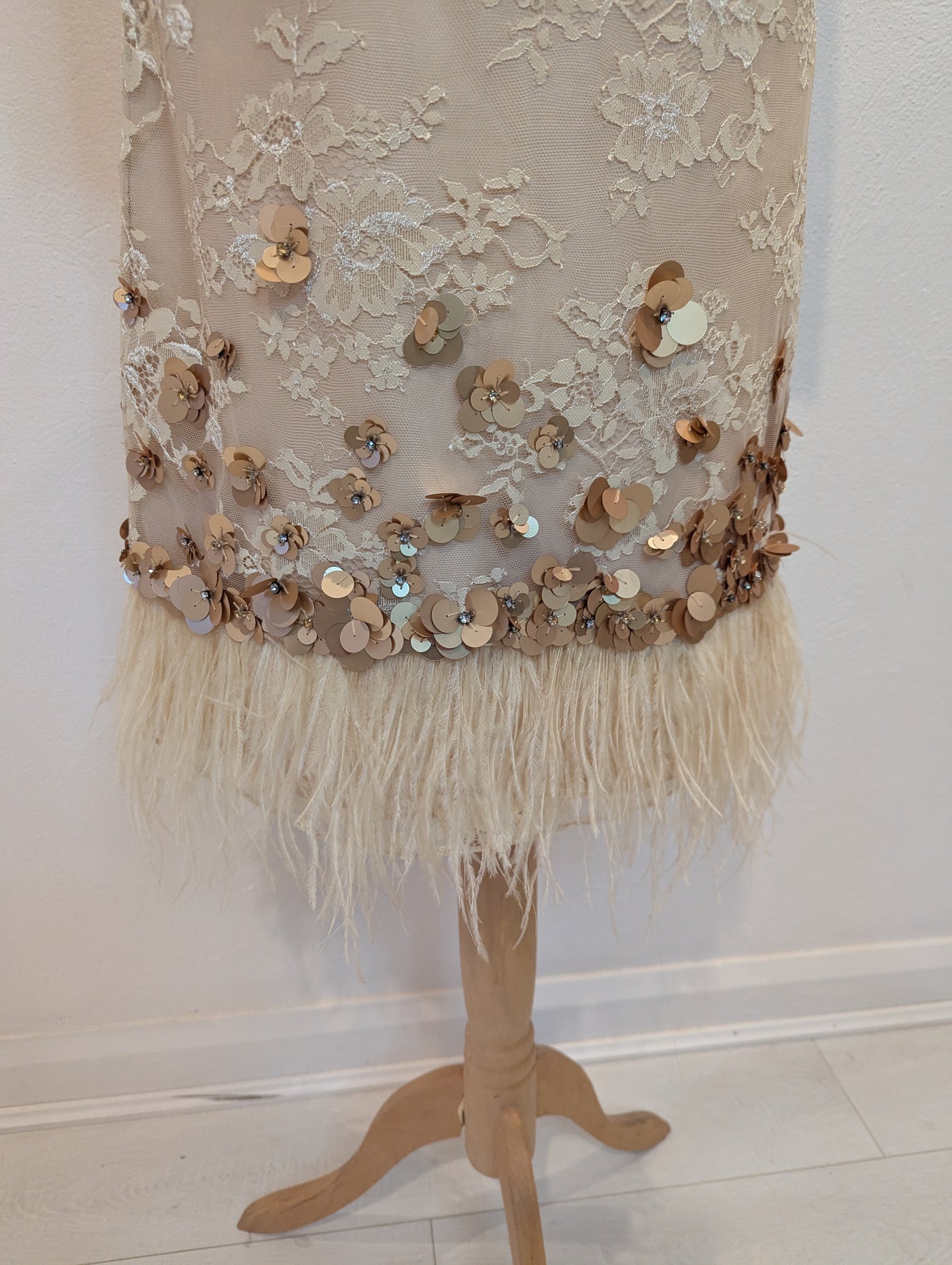 Monsoon Cream Lace & Feather Trim Dress 8