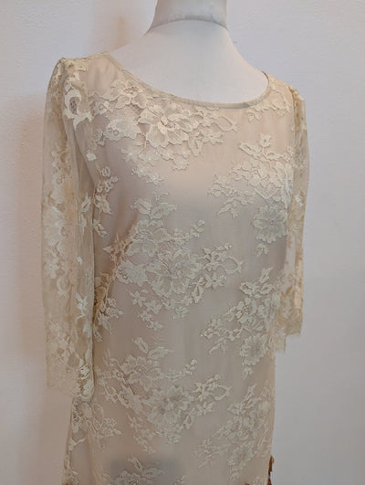 Monsoon Cream Lace & Feather Trim Dress 8